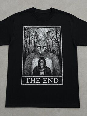 Dark Gothic Rabbit Graphic T-Shirt, The End Horror Vintage Black Unisex Tee